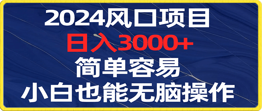 2024风口项目，日入3000 ，简单容易，小白也能无脑操作-云创库