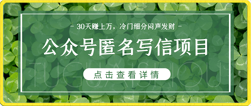 公众号匿名写信项目，30天赚上万，冷门细分闷声发财！-云创库