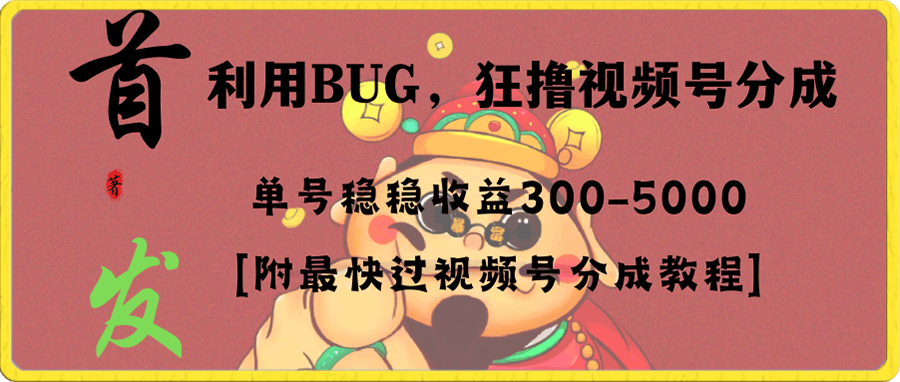 全网独家首发，视频号BUG，超短期项目，单号每日净收益300-5000-云创库