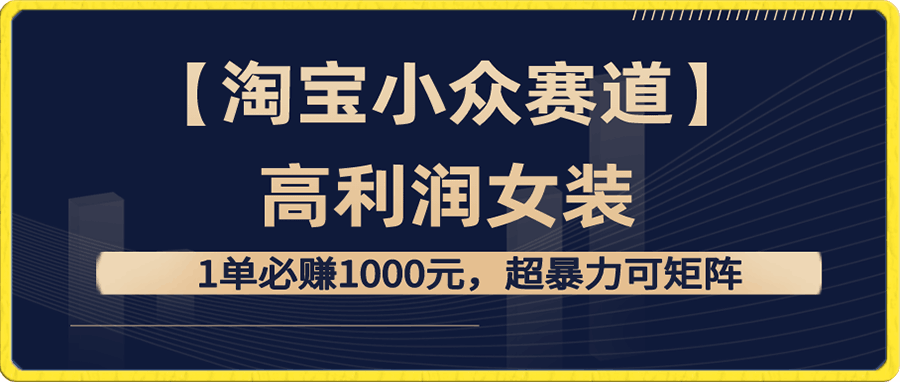 【淘宝小众赛道】高利润女装：1单必赚1000元，超暴力可矩阵-云创库