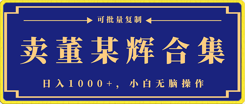 卖董某辉合集，日入1000 ，小白无脑操作，可批量复制-云创库