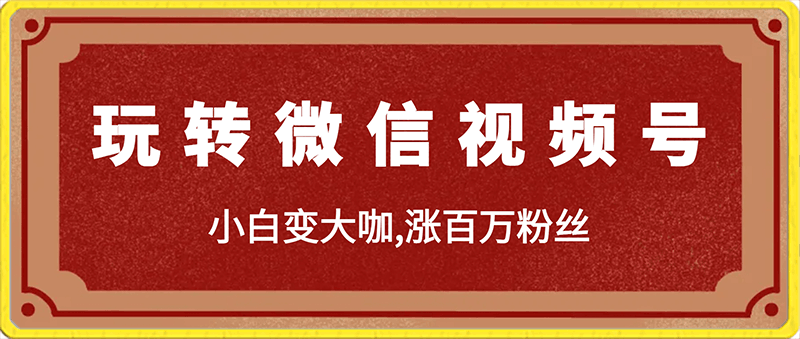 玩转微信视频号,小白变大咖,涨百万粉丝-云创库