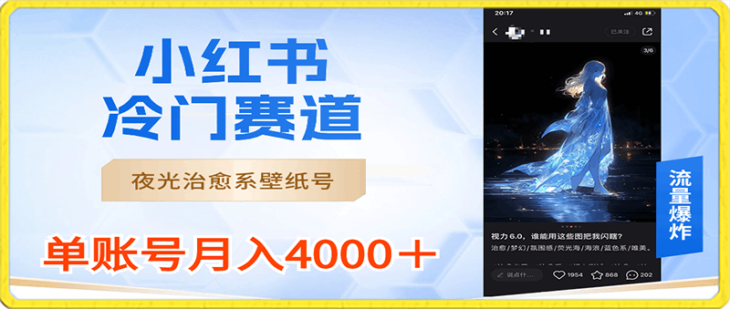 小红书冷门赛道，夜光治愈系壁纸号，单号月入4000＋-云创库