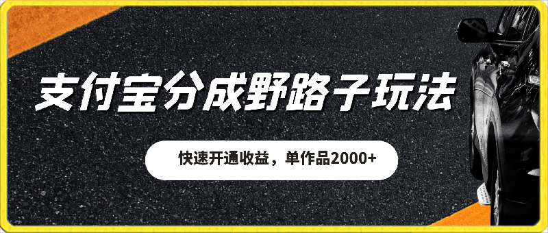 支付宝分成最新野路子玩法，快速开通收益，单作品2000-云创库