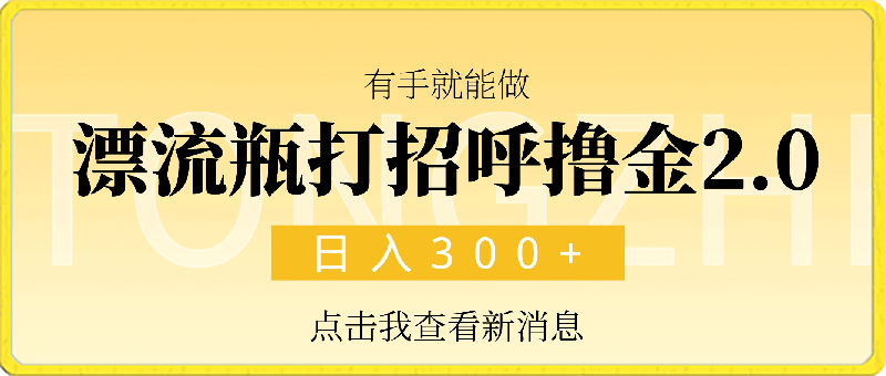 漂流瓶打招呼撸金2.0玩法 有手就能做  日入300-云创库