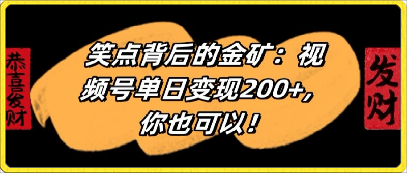 笑点背后的金矿：视频号单日变现200 ，你也可以-云创库