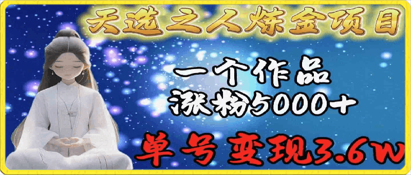 天选之人炼金项目，一个作品涨粉5000 ，单号变现3.6w-云创库