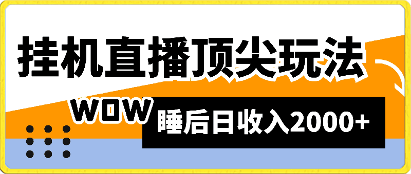 挂机直播顶尖玩法，睡后日收入2000 、0成本，视频教学-云创库