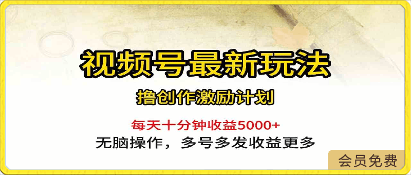 视频号最新玩法，每日一小时月入5000-云创库