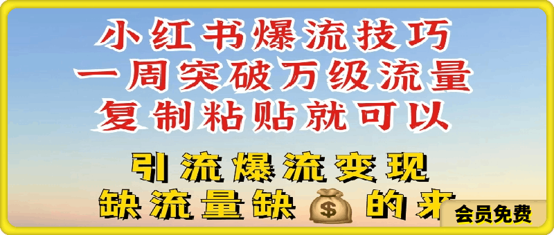 小红书爆流技巧，一周突破万级流量，复制粘贴就可以，引流爆流变现【揭秘】-云创库