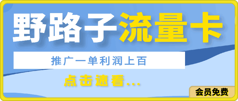 野路子推广流量卡，一单利润上百，0投入，小白轻松上万-云创库