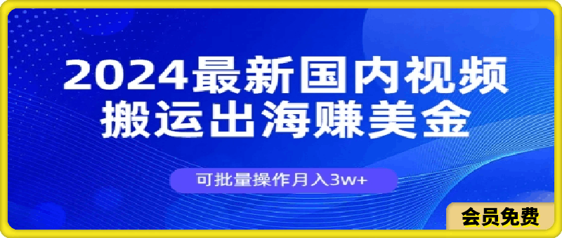 2024最新国内视频搬运出海赚美金，可批量操作月入3w-云创库