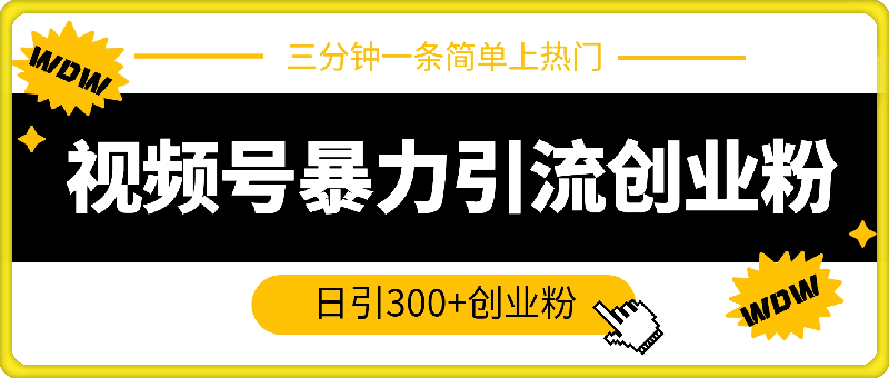 全新视频号暴力引流创业粉，三分钟一条简单上热门，日引300 创业粉-云创库