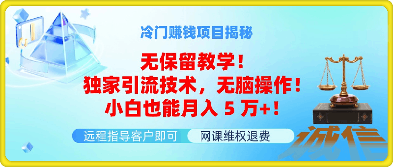 冷门赚钱项目无保留教学！独家引流技术，无脑操作！小白也能月入5万 ！-云创库