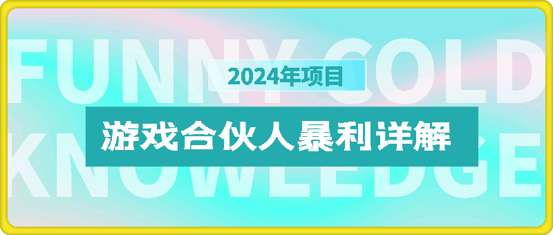 2024游戏合伙人暴利详细讲解-云创库