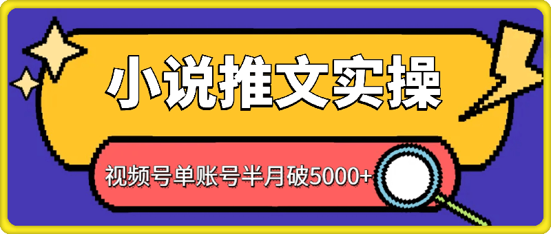 小说推文—视频号玩法实操，单账号半月破5000 收益-云创库