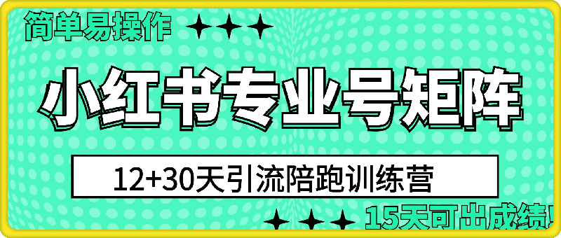 小红书专业号矩阵12 30天引流陪跑训练营，简单易操作，15天可出成绩!-云创库