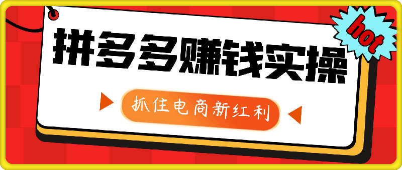 拼多多官方讲师：手把手教你最全赚钱实操攻略，抓住电商新红利，站在风口等钱来！-云创库