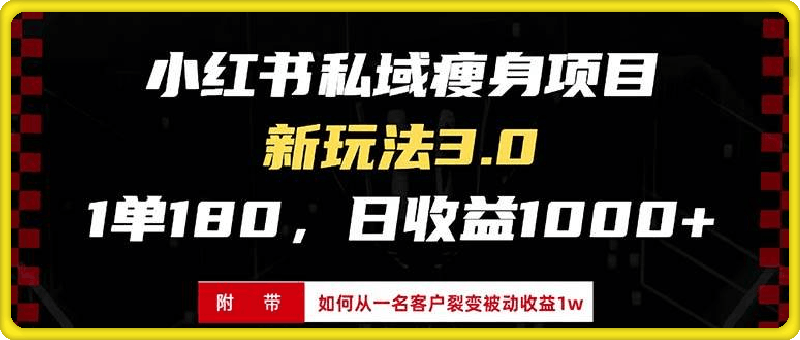 小红书瘦身项目3.0模式，新手小白日赚收益1000-云创库