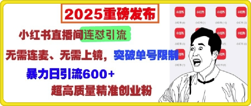 2025重磅发布：小红书直播间连怼引流，无需连麦、无需上镜，突破单号限制，暴力日引流600+-会创网(会创项目网)