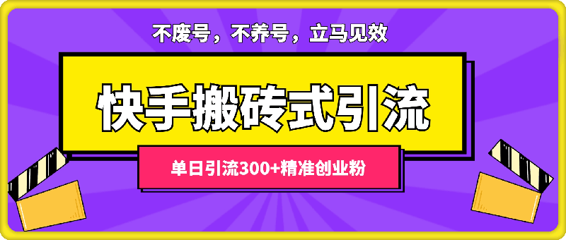 快手搬砖式引流，不废号，不养号，立马见效，单日引流300+精准创业粉-会创网(会创项目网)